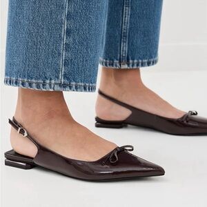 SCHUTZ Brown Slingback Flats with Pointed Toe and Bow Detail